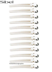 Sibel 12 x WHITE Aluminium Hair Clips Clamps Hairdressing Sectioning - Picture 1 of 1