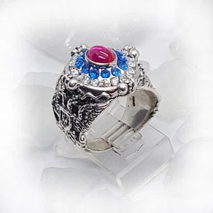 Russian Oval Silver Ring with Flag Color CZ Stones - Picture 1 of 6