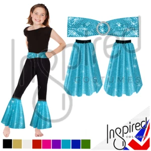 70s Child Flares Costume Fancy Dress  Disco Sequin Trousers Bottoms & Belt UK - Picture 1 of 29
