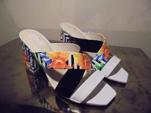 Moda in Pelle Lavenia Floral Patent Leather Cross Strap Heeled Mules Size 40 - Picture 1 of 7
