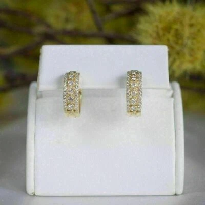 2.50Ct Lab Created Round Diamond Huggie Earrings Women's 14K Yellow Gold Over - Image 1 of 3