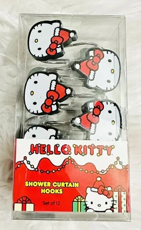 Hello Kitty Santa Hat Christmas Shower Curtain Hooks - Set Of 12 - Image 1 of 1