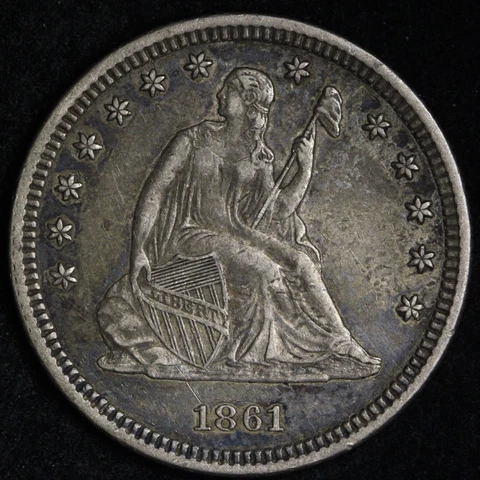 1861 Seated Liberty Silver Quarter CHOICE AU+ E280 VFM Cover