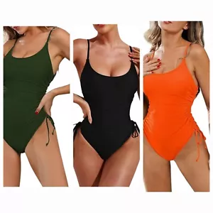 M-L-XL- Womens Ruched High Cut One Piece Swimsuit Tummy Control Sexy Monokini - Picture 1 of 20