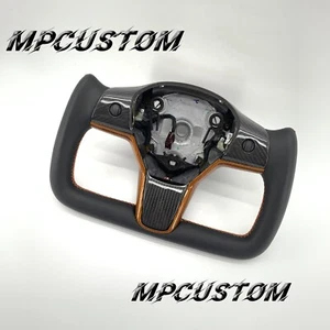 Fit For Tesla model 3 model Y 2017 2018 2019 - 2024 Carbon Fiber Steering Wheel - Picture 1 of 8