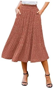  Women's Midi Skirts High Waisted Pleated A-Line Swing Skirts Large Coffee - Picture 1 of 7