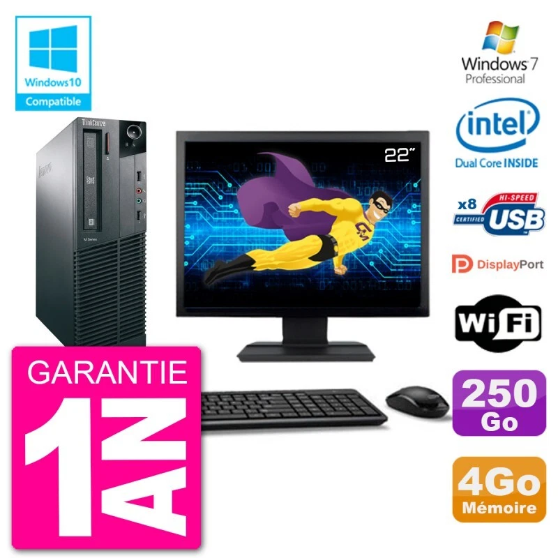 PC Lenovo M82 SFF Pantalla 22" G2020 RAM 4GB Disco 250GB Grabadora DVD Wifi W7 - Imagen 1 de 1