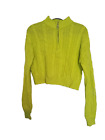 New Look Juniors Crop Top Long Sleeve Sweater Neon Yellow Cableknit Small Zip S