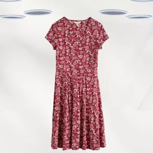 Ex Seasalt Women's Short Sleeve Jersey Dress in Red Block Floral - Picture 1 of 4