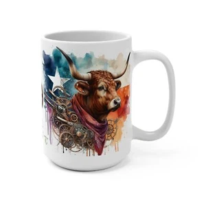 Taza de café Steampunk Western Cow - Arte en acuarela con estrellas y pistolas Taza - Imagen 1 de 5