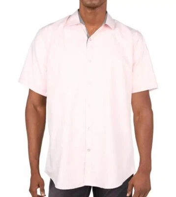 Men's 2XL Pink Galaxy Short Sleeve Button by Harvic Solid Shirt 2XL Office - Image 1 of 4