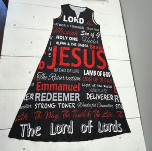 Shein Black Jesus" Print V-Neck Sleeveless A-Line Midi Dress Women's Size Medium - Picture 1 of 5
