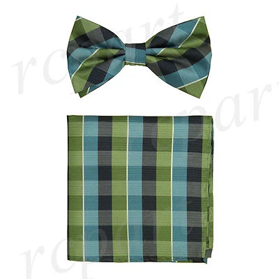 Nuevo Para hombres Microfibra Pre-atado Pajarita_hankie Verde Azul Cuadros Cuadros Formal  Foto 1 de 4