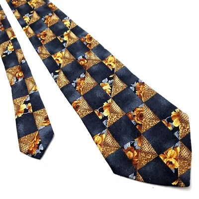 Corbata tejida Nordstorm dorada negra seda a cuadros Foto 1 de 4