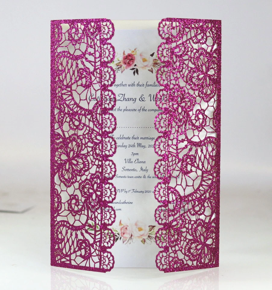 Glitter corte a laser com fita cartão convite de casamento saudação dia dos namorados - Imagem 1 de 4