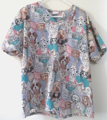 Simply Basic Scub Medical Top S/S Size Small Cats Dogs Print Pocket - Image 1 of 4