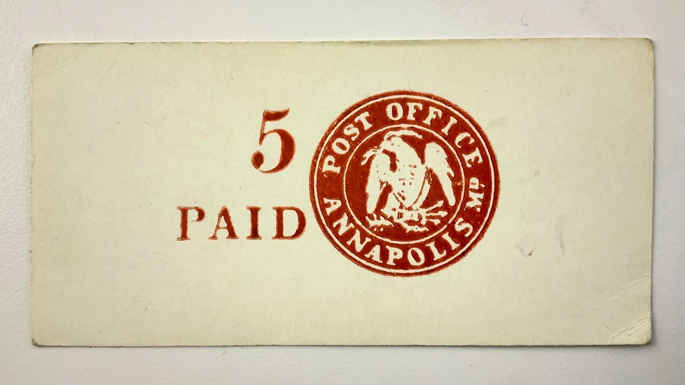 One 5 Paid Post Office Annapolis Pre-Paid Sticker Maryland Postal History HH483 - Image 1 of 4