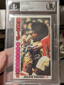 Julius Erving Dr J Signed 1976-77 Topps Card HOF 1993 PHILADELPHIA 76ers Beckett - Picture 1 of 3