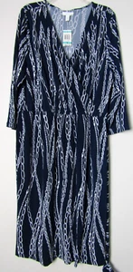 Charter Club Women’s Blue Chains Print Faux Wrap 3/4 Sleeve Jersey Dress Size 16 - Picture 1 of 9
