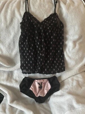 CAMISA PLAYBOY NEGRA TRANSPARENTE CABEZA DE CONEJO CON PANTALONES CORTOS DE ALGODÓN FOTOS REALES S/M JUNIORS Foto 1 de 4
