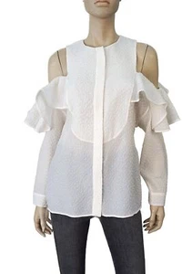 VIKTOR & ROLF Gr. 10 Cold Shoulder Rüschen weiß gepuckt Seidenmischung Bluse - Bild 1 von 5
