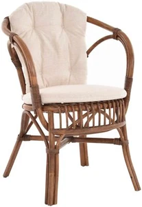 Sessel aus echtem Rattan, Korb-Stuhl Flecht-Sessel gestäbt (Braun mit Kissen) - Bild 1 von 8