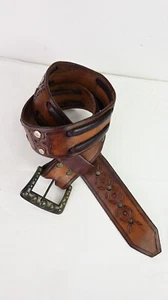 Vintage hand tooled medium strap belt in whiskey/chocolate size M/L - Picture 1 of 15
