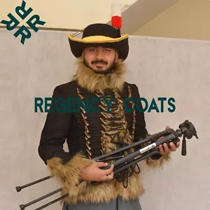 New Handmade Black Wool Hussar Jacket, Horse Guard Artillery Hussar Fur Jacket - Picture 1 of 6
