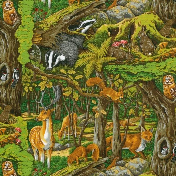 Fat Quarter Friends Of The Forest Printed Cotton Quilting Fabric UK Wildlife