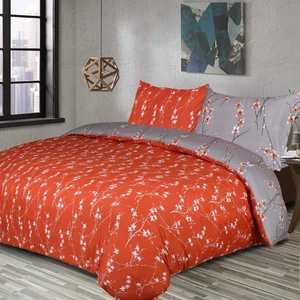 Reversible Double Duvet Cover King Bedding Quilt Set Rust Floral With Pillowcase - Picture 1 of 18