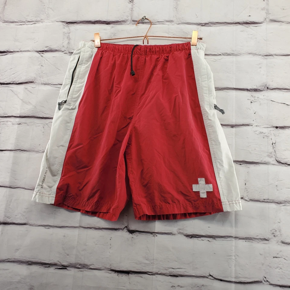 Pantalones Cortos VICTORINOX Para Hombre Grandes Atléticos Forrados Cordón Rojo Blanco Pull On Foto 1 de 4