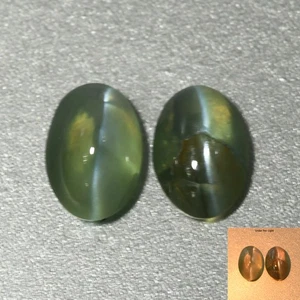 1.57 Ct [2 Pcs Pair] Rare Oval 5.7 x 4.6 MM Green To Red Alexandrite Cat's Eye - Picture 1 of 5