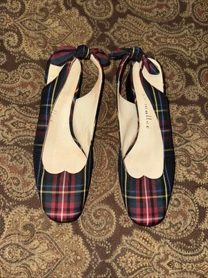 Sapatos Bettye Muller xadrez tecido tartan slingback sapatos 7.5 - Imagem 1 de 4
