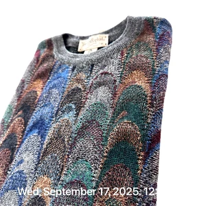 Tricots St Raphael Geometric Art Deco Wool Sweater Mens Medium Multicolor LS - Picture 1 of 8