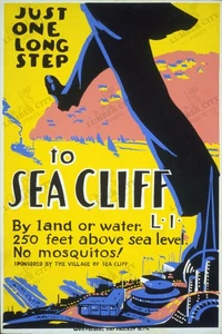 Sea Cliff L.I. 1939 WPA Reiseplakat Just One Step Amerikanisches Wandbild - Bild 1 von 2