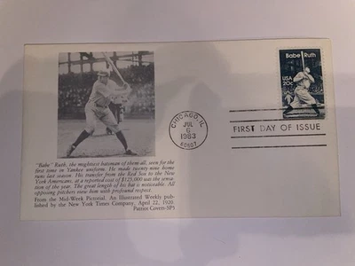 1983 Babe Ruth First Day Cover – USPS Patriot SP5 Cachet – 20¢ Stamp FDC - Image 1 of 2