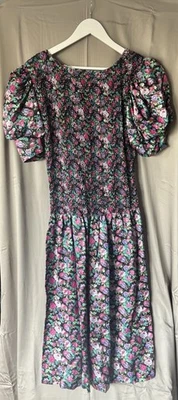 Vestido Floral Act 1 Vintage Años 80 Talla 10 Manga Abullonada Midi Cintura Caída Foto 1 de 4