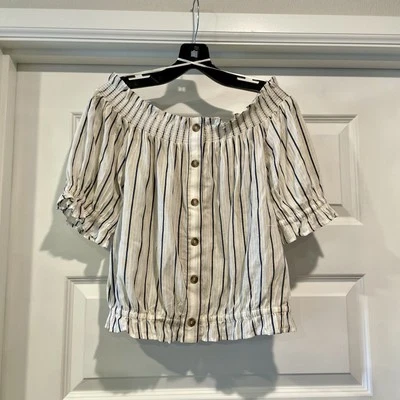 Blusa corta H&M manga corta fuera del hombro recortada para mujer talla 10 a rayas Foto 1 de 4