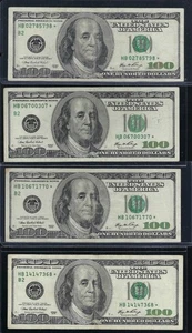 Series 2006 HB~US One Hundred Dollar Bills Star Notes - Set Of 4- Unique SN’s - Picture 1 of 2