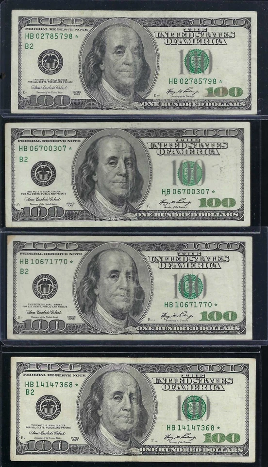 Series 2006 HB~US One Hundred Dollar Bills Star Notes - Set Of 4- Unique SN’s - Image 1 of 2