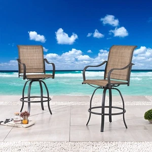 2 Piece Bar Bistro Outdoor Patio Dining Furniture Chair Textilene High Stools... - Picture 1 of 7
