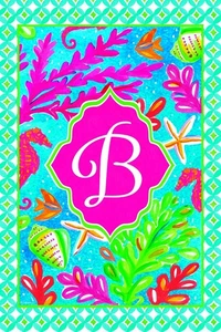 Tropische Fische und Korallen Küstenmonogramm B doppelseitig 12 x 18 Zoll Gartenflagge - Bild 1 von 1