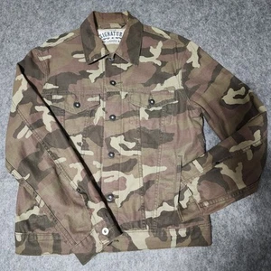 Levis Strauss Signature Men's Medium Denim Camo Trucker Jacket Camouflage - EUC - Foto 1 di 17