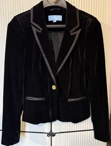 Draper James RSVP Velvet Blazer Women’s XS Black Single-button Satin Trim - Picture 1 of 5