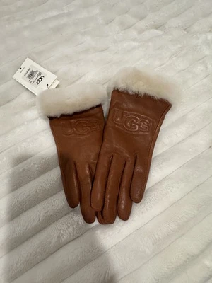 GUANTE UGG CLÁSICO SHORTY TECH MUJER PEQUEÑO CUERO Y LANA FORRO PUÑO CASTAÑO Foto 1 de 4