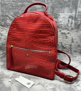 Tory Burch Mini Rucksack Handtasche rot Kroko-Prägung italienisches Leder Top Griff - Bild 1 von 18