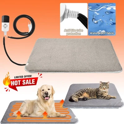 WARMFAY Pet Heating Pad 9 Temperature Adjustable & 4 Timing Electric Pet Heated Bed Mat