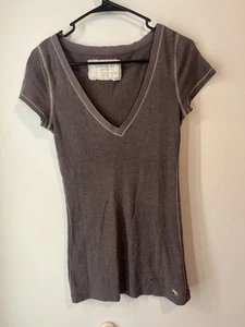 Vintage Y2K Abercrombie & Fitch VNeck Top Large Fitted Ribbed Coquette Long - Picture 1 of 5