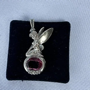 925 Sterling Silver DISNEY Tinker Bell October Pink Birthstone Pendant Charm - Picture 1 of 5