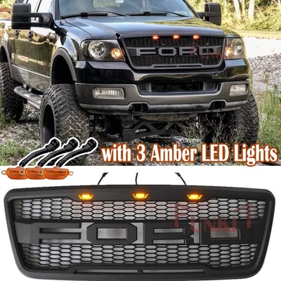 Raptor Style Grill Front Bumper Grille For 2004-2008 Ford F150 Black w/Letters - Image 1 of 4